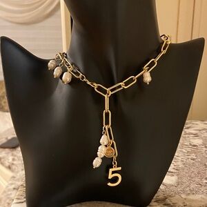 Chanel Gold Pearl Charm Necklace
